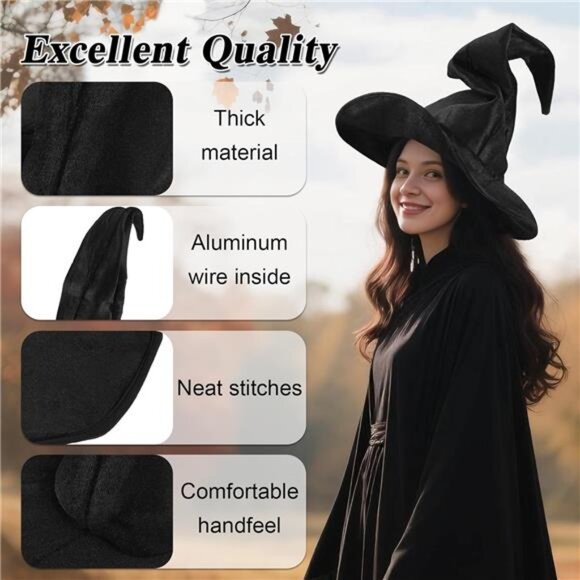 Halloween Witch Hat, Adult Witch Hats for Women, Large Wizard Hat Cosplay Party - Picture 3 of 8